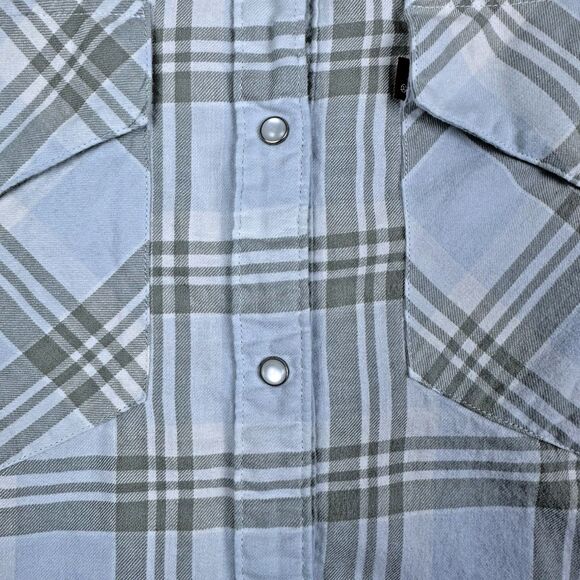 Levis Mens S Pearl Snap Shirt Green‎ Gray Plaid Western Long Sleeve Button Up - Picture 9 of 11